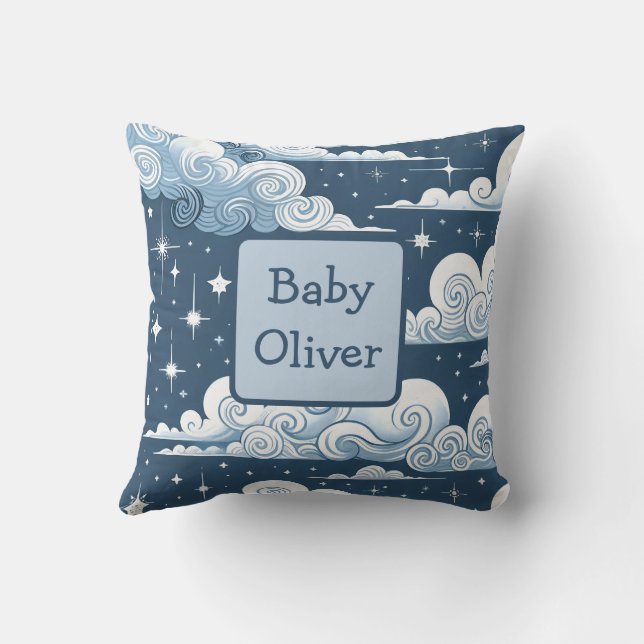 Individuelle Name Whimsical Blue Celestial Baby Bo Kissen (Rückseite)
