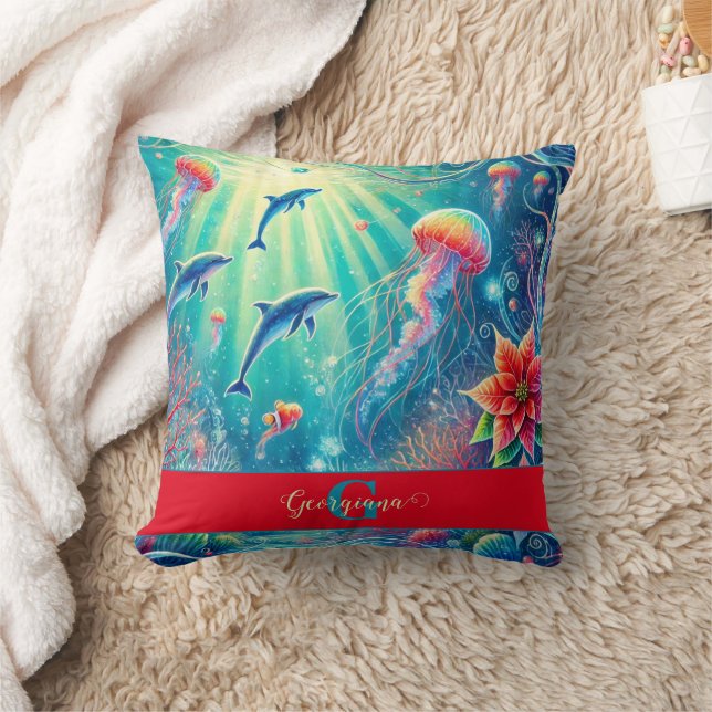 Individuelle Name Whimsical Floral Korallenriff Po Kissen (Decke)