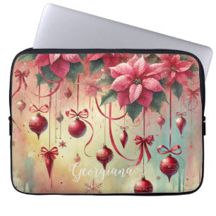 Individuelle Name Whimsical Poinsettia Christmas B Laptopschutzhülle