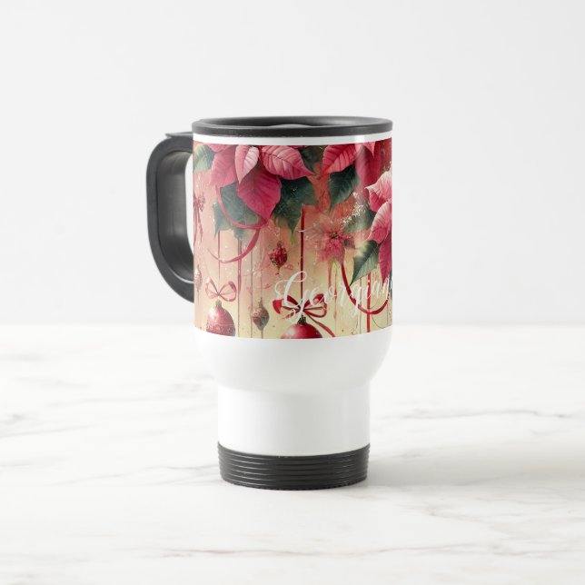 Individuelle Name Whimsical Poinsettia Christmas B Reisebecher (Vorderseite Links)