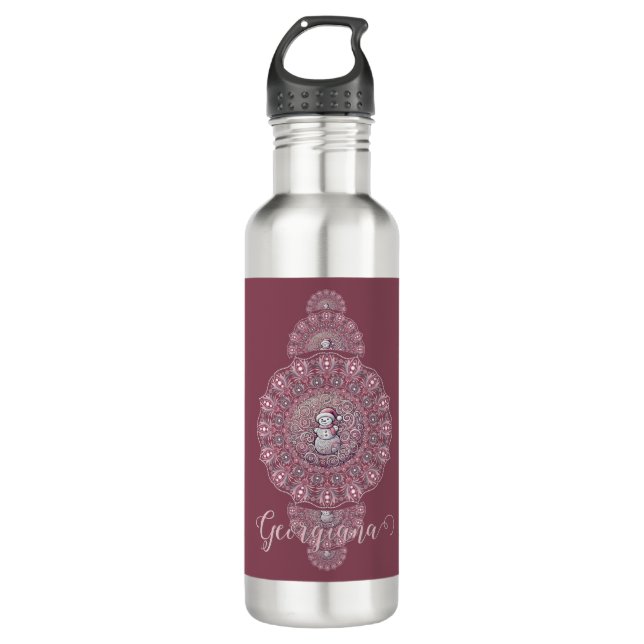 Individuelle Name Whimsical Snowman Ornamental Man Edelstahlflasche (Vorderseite)