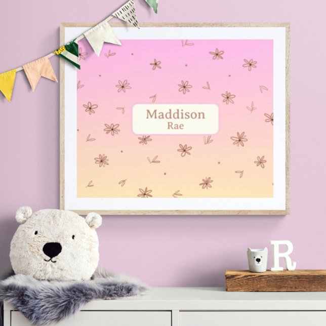 Individuelle Name Whimsisches Kinderzimmer Rosa Ge Poster (Customize name! Shown with white mat and wood frame. (you will receive print only) Thank you!)