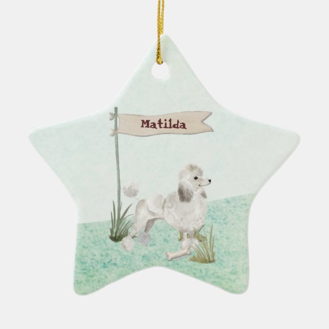 Individuelle Name White Poodle Pet Hund Keramik Ornament (Vorne)
