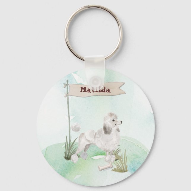 Individuelle Name White Poodle Pet Hund Schlüsselanhänger (Vorderseite)