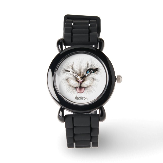 Individuelle Name Winking Cat Armbanduhr (Vorderseite)