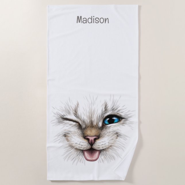 Individuelle Name Winking Cat Strandtuch (Vorderseite)