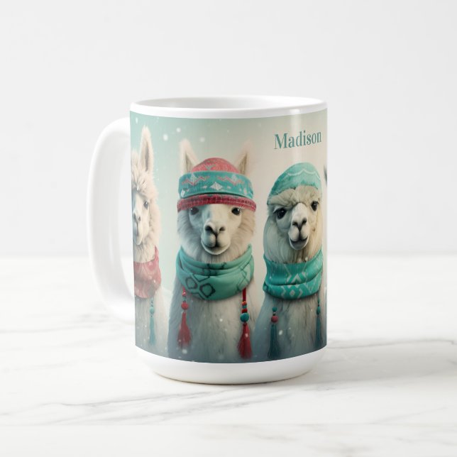 Individuelle Name Winter Llamas Kaffeetasse (Vorderseite Links)