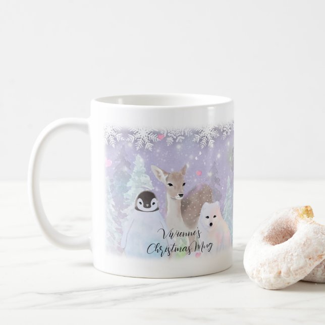 Individuelle Name Winter Wonderland Arktische Tier Kaffeetasse (Mit Donut)