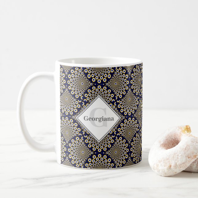 Individuelle Name Wir beobachten Sie Navy & Gold D Kaffeetasse (Mit Donut)