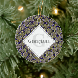 Individuelle Name Wir beobachten Sie Navy & Gold D Keramik Ornament