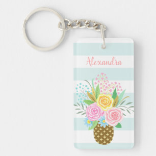 Individuelle Name Wish Ananas Rose Rosa Türkis Schlüsselanhänger