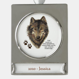 Individuelle Name Wolf Totem Animal Spirit Guide a Banner-Ornament Silber