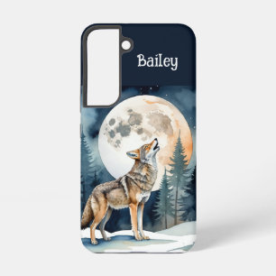Individuelle Name Wolf Wolves Howling am Mond Samsung Galaxy Hülle