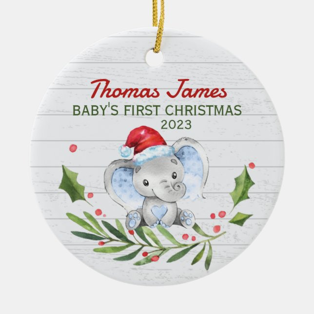 Individuelle Name Year Baby's First Christmas Elep Keramik Ornament (Vorne)