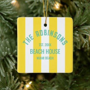 Individuelle Name Yellow Cabana Strip Keramikornament