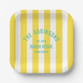Individuelle Name Yellow Cabana Strip Pappteller