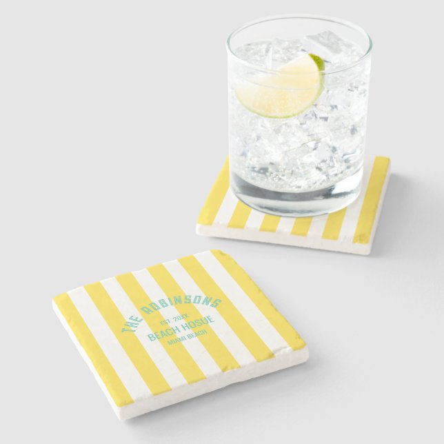 Individuelle Name Yellow Cabana Strip Steinuntersetzer (Seitenansicht)