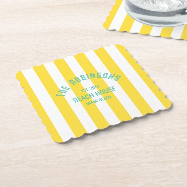 Individuelle Name Yellow Cabana Strip Untersetzer (angewinkelt)