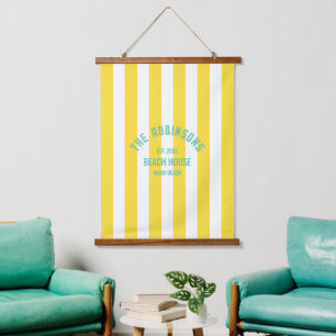 Individuelle Name Yellow Cabana Strip Wandteppich Mit Holzrahmen