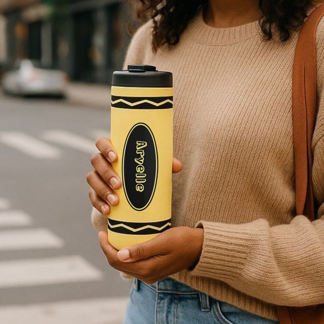 Individuelle Name Yellow Crayon Travel Mug Drink T Thermosbecher (In-situ)