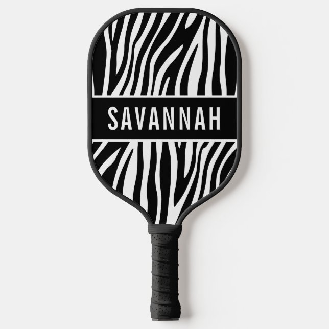 Individuelle Name Zebra Animal Print Muster Classi Pickleball Schläger (Vorderseite)