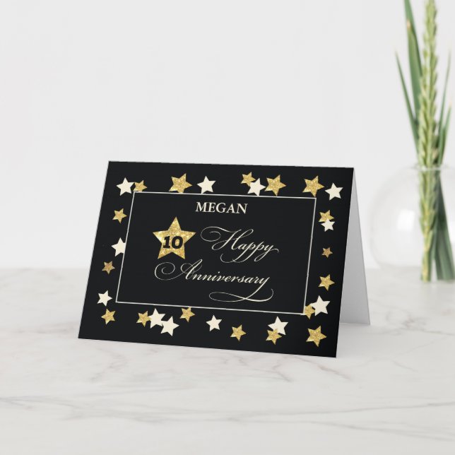 Individuelle Name Zehnte Anniversary Black Gold Karte (Vorderseite)