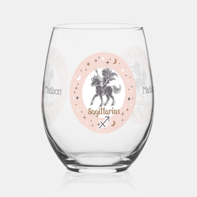 Individuelle Name Zodiac Sign Sagittarius Weinglas Ohne Stiel (Rückseite)