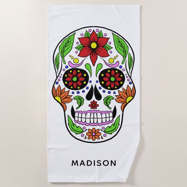Individuelle Name Zucker Badetuch Skull (Vorderseite)