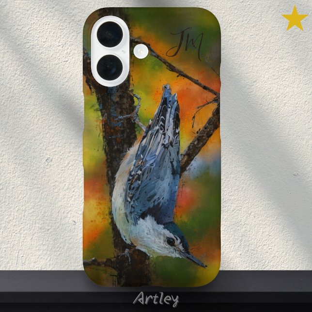 Individuelle Name zum Zeichnen von Vogel-Nuthatch- iPhone 16 Hülle (Von Creator hochgeladen)