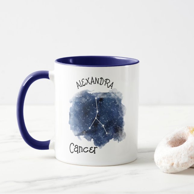Individuelle Name zur Krebssternennacht Tasse (Mit Donut)