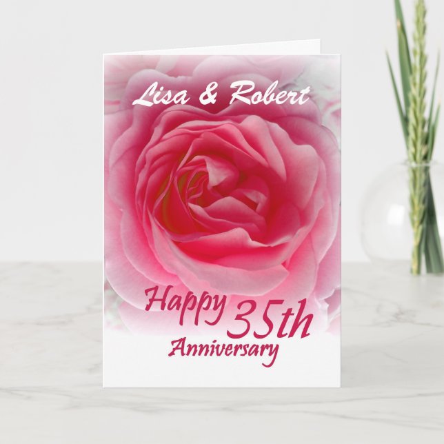 INDIVIDUELLE NAMEN - 35. Jahrestag mit rosa Rose Karte (Vorderseite)