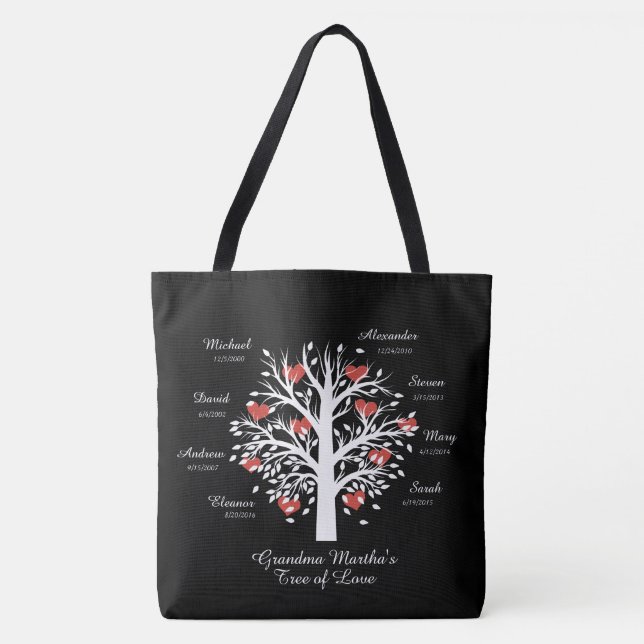 Individuelle Namen/Daten des Großmutter-Baums Tasche (Vorderseite)