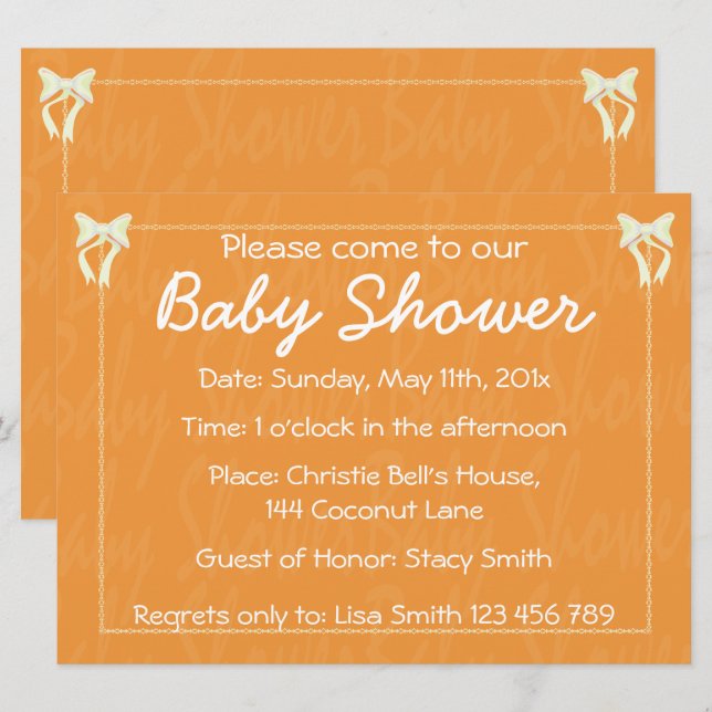 Individuelle Orange Baby Dusche Einladung (Vorne/Hinten)