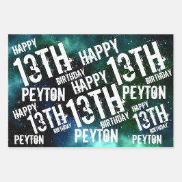 Individuelle Personalisierte Galaxie Geburtstagspa Geschenkpapier Set