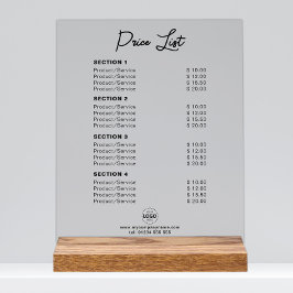 Individuelle Preisliste oder Service-Preise Modern Acrylschild