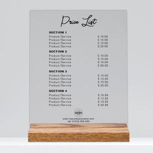 Individuelle Preisliste oder Service-Preise Modern Acrylschild