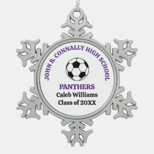 Individuelle Purple High School Fußballmannschaft Schneeflocken Zinn-Ornament