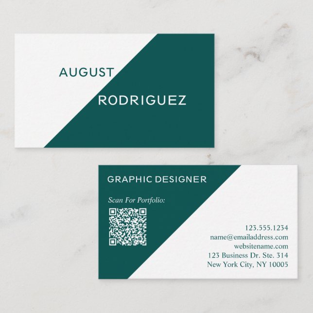 Individuelle QR-Code Geometrische Aquamarine weiße Visitenkarte (Vorne/Hinten)