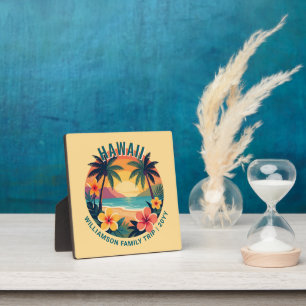 Individuelle Retro-Hawaii-Tropen-Urlaubs-Familienr Fotoplatte