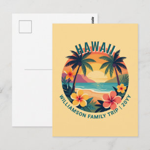 Individuelle Retro-Hawaii-Tropen-Urlaubs-Familienr Postkarte