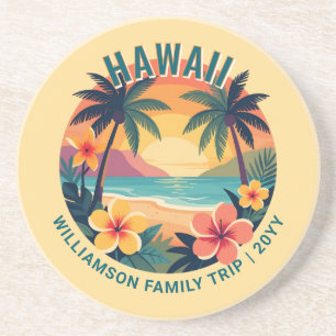 Individuelle Retro-Hawaii-Tropenferien-Familienrei Getränkeuntersetzer