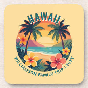 Individuelle Retro-Hawaii-Tropenferien-Familienrei Getränkeuntersetzer