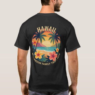 Individuelle Retro-Hawaii-Tropenferien Familienrei T-Shirt