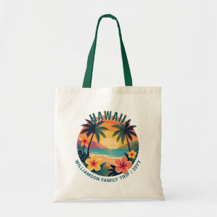 Individuelle Retro-Hawaii-Tropenferien-Familienrei Tragetasche