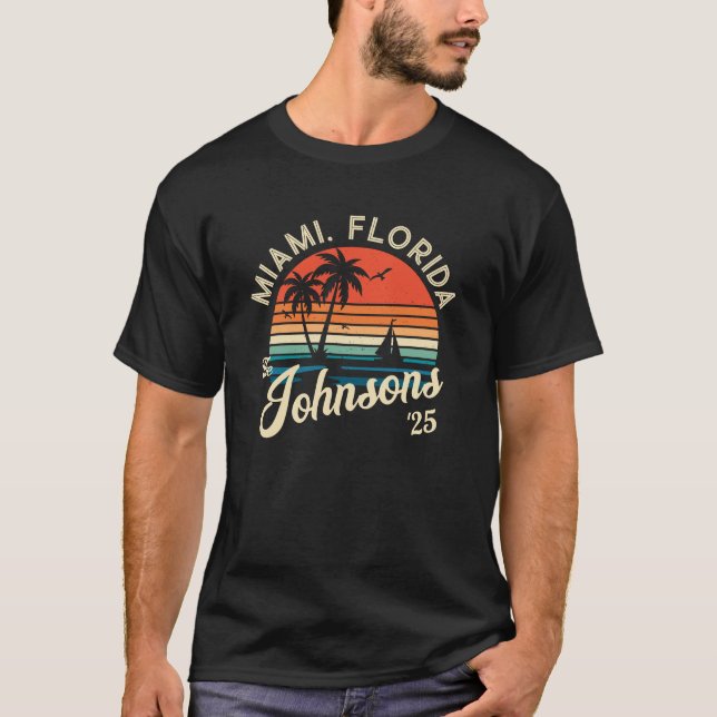 Individuelle Retro Sonnenuntergang Familie Beach U T-Shirt (Vorderseite)