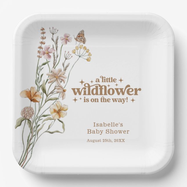 Individuelle Retro Wildblume Babyduschplatte Pappteller (Vorderseite)
