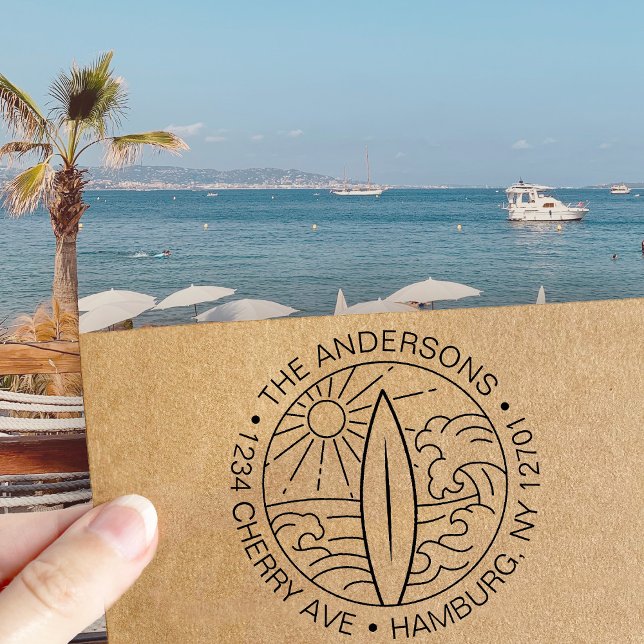 Individuelle Rücksendeadresse Surf Board Wave Surf Permastempel (Von Creator hochgeladen)