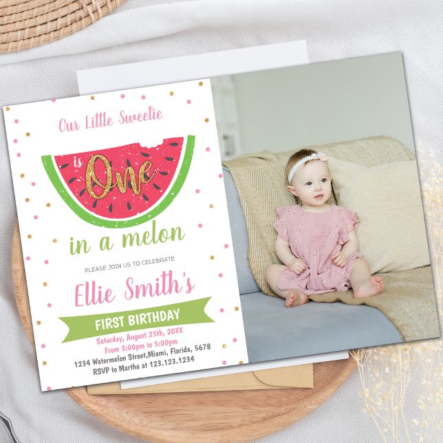 Individuelle Sommerferien-Party Einladungen für Ki (Half Watermelon Birthday Invitations with Photo)