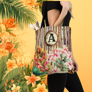 Individuelle tropische Bambus- und Blumenmonogramm Tasche