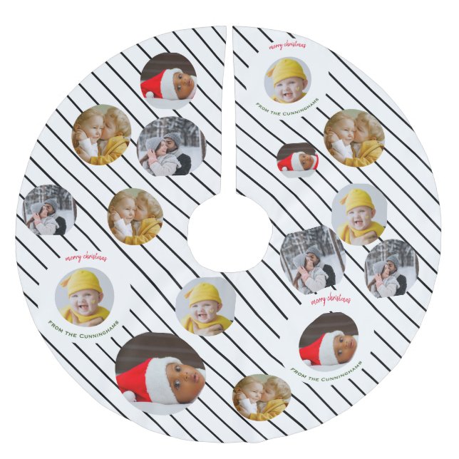 Individuelle Weihnachtsfeier mit vier Fotos 🎄 Wei Polyester Weihnachtsbaumdecke (Vorderseite)
